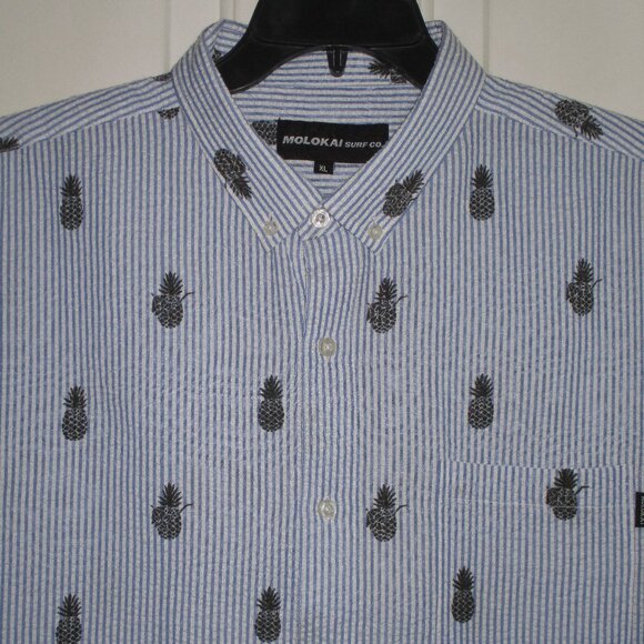 Molokai Mens S/S Blue Cotton Seersucker Button-down Casual Shirt - Size XL Short - Picture 3 of 3